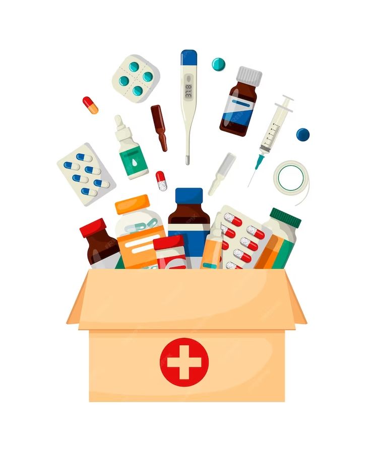 caixa com vetor de medicamento em estilo cartoon vetor premium